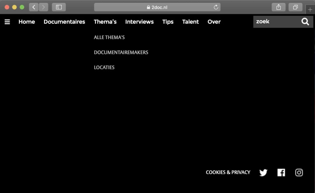 A dropdown showing three options to browse the archive