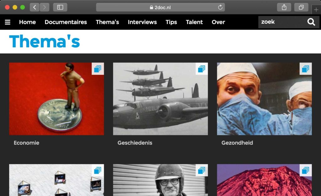 A clear overview of the themes that the 2doc archive uses